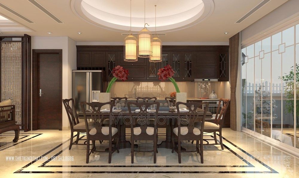 Thiết kế nội thất khu bàn ăn biệt thự VinHomes Thăng Long Hoài Đức Hà Nội